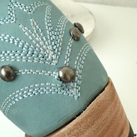 Lane COSSETTE Ladies Cowboy Bootie 7 Blue Leather Cowgirl Western Short Boots - Picture 4 of 13